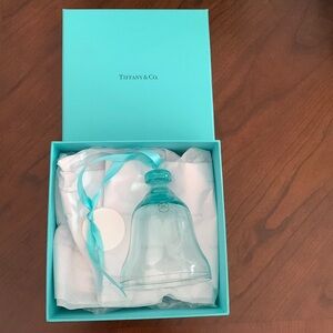 Authentic Tiffany & Co Christmas bell ornament with etching 2018, blue ribbon